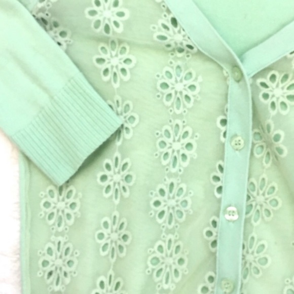 Mint Cardigan Sheer Flower Detail - Picture 3 of 5